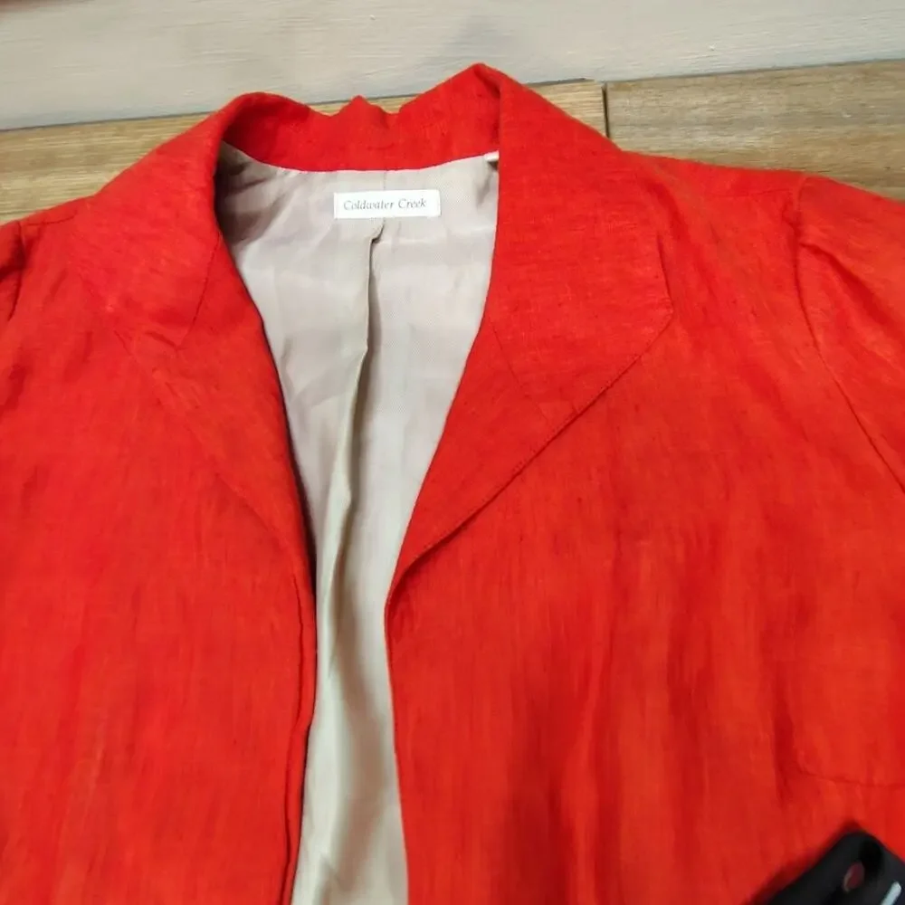 Coldwater Creek 100% Linen Blazer Jacket Orange Coral Classic Women's Size 12